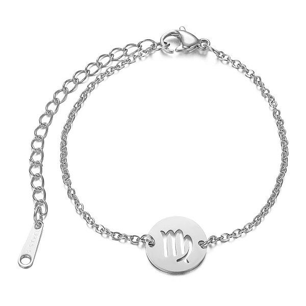 PandaHall 201 Stainless Steel Link Bracelets, with Cable Chains and Lobster Claw Clasps, Flat Round with Constellation, Virgo, 6 inch~6-3/4...
PandaHall 201 Stainless Steel Link Bracelets, with Cable Chains and Lobster Claw Clasps, Flat Round with Constellation, Virgo, 6 inch~6-3/4...