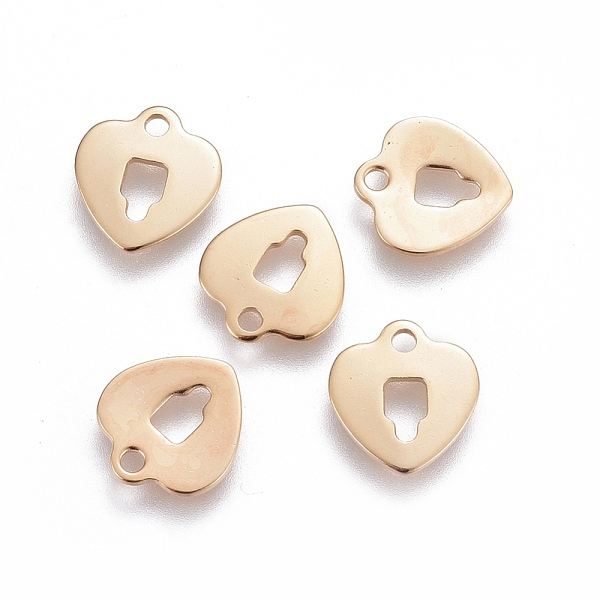 PandaHall 201 Stainless Steel Charms, Heart, Hollow, Golden, 10x9~9.5x0.7~0.8mm, Hole: 1.4mm 201 Stainless Steel Heart
PandaHall 201 Stainless Steel Charms, Heart, Hollow, Golden, 10x9~9.5x0.7~0.8mm, Hole: 1.4mm 201 Stainless Steel Heart