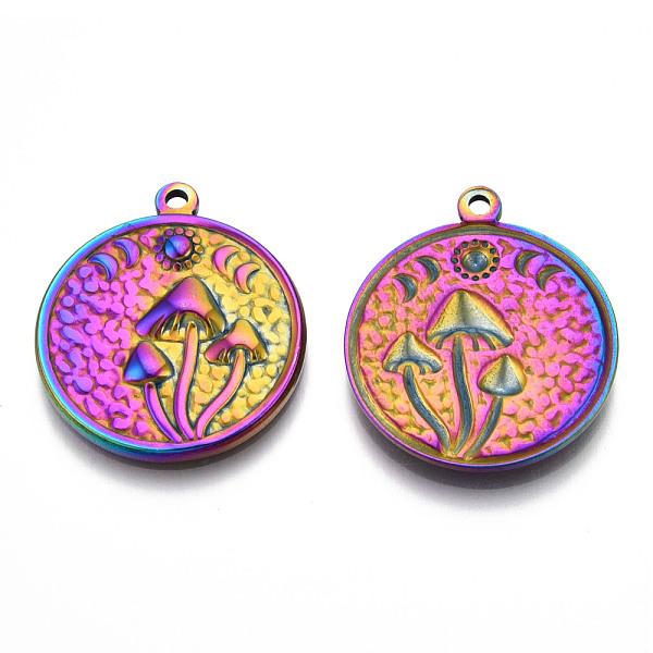 PandaHall 201 Stainless Steel Pendants, Flat Round with Mushroom Charm, Rainbow Color, 29x25x3mm, Hole: 1.8mm 201 Stainless Steel Mushroom
PandaHall 201 Stainless Steel Pendants, Flat Round with Mushroom Charm, Rainbow Color, 29x25x3mm, Hole: 1.8mm 201 Stainless Steel Mushroom