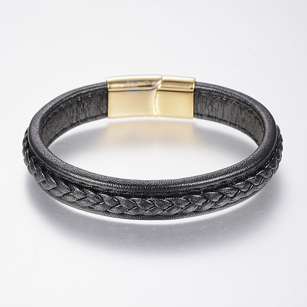 PandaHall Braided Leather Cord Bracelets, with 304 Stainless Steel Magnetic Clasps, Black, 8-5/8 inch(220mm), 29x14x8mm Leather Black
PandaHall Braided Leather Cord Bracelets, with 304 Stainless Steel Magnetic Clasps, Black, 8-5/8 inch(220mm), 29x14x8mm Leather Black