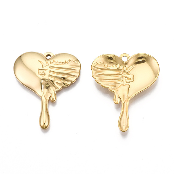 PandaHall Ion Plating(IP) 201 Stainless Steel Pendants, Melting Heart, Real 18K Gold Plated, 30x24.5x3mm, Hole: 1.6mm 201 Stainless Steel...
PandaHall Ion Plating(IP) 201 Stainless Steel Pendants, Melting Heart, Real 18K Gold Plated, 30x24.5x3mm, Hole: 1.6mm 201 Stainless Steel...