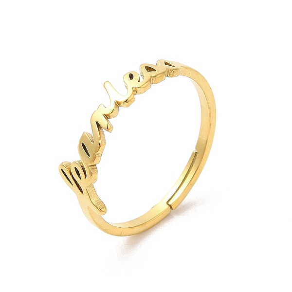PandaHall Ion Plating(IP) 304 Stainless Steel Word Adjustable Ring, Real 18K Gold Plated, Inner Diameter: 17mm 304 Stainless Steel
PandaHall Ion Plating(IP) 304 Stainless Steel Word Adjustable Ring, Real 18K Gold Plated, Inner Diameter: 17mm 304 Stainless Steel
