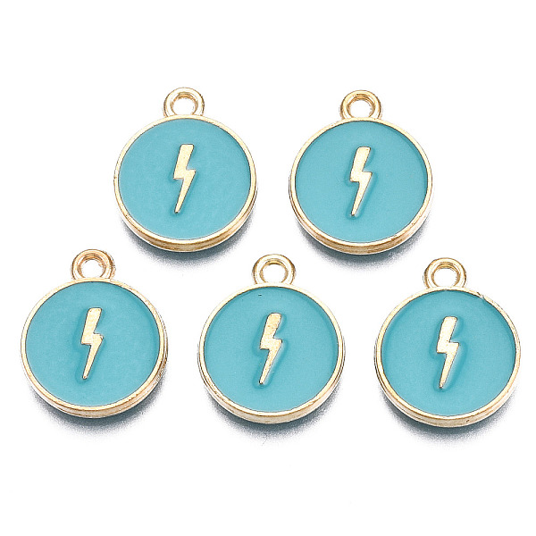 PandaHall Alloy Enamel Pendants, Cadmium Free & Nickel Free & Lead Free, Light Gold, Flat Round with Lightning Bolt, Turquoise, 16x13x2mm..., Green
PandaHall Alloy Enamel Pendants, Cadmium Free & Nickel Free & Lead Free, Light Gold, Flat Round with Lightning Bolt, Turquoise, 16x13x2mm..., Green
