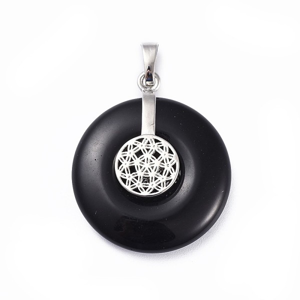 PandaHall Natural Obsidian Pendants, with Platinum Tone Brass Findings, Donut/Pi Disc with Flower, 35.5x30x8.5~9.5mm, Hole: 4.5x6.5mm..., Black
PandaHall Natural Obsidian Pendants, with Platinum Tone Brass Findings, Donut/Pi Disc with Flower, 35.5x30x8.5~9.5mm, Hole: 4.5x6.5mm..., Black