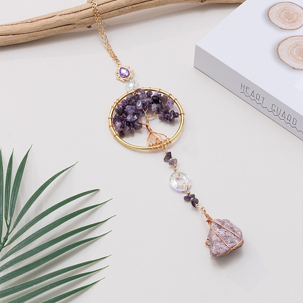 PandaHall Natural Amethyst Flat Round with Tree of Life Pendant Decorations, with Glass Beads, for Car Hanging Ornament, 350mm Amethyst Flat...
PandaHall Natural Amethyst Flat Round with Tree of Life Pendant Decorations, with Glass Beads, for Car Hanging Ornament, 350mm Amethyst Flat...