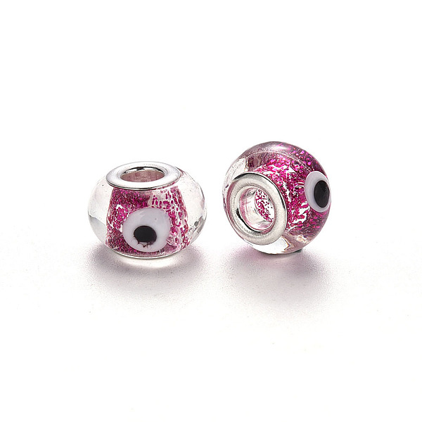 PandaHall Handmade Lampwork European Beads, Large Hole Rondelle Beads, with Glitter Powder and Platinum Tone Brass Double Cores, with Eye..., Pink
PandaHall Handmade Lampwork European Beads, Large Hole Rondelle Beads, with Glitter Powder and Platinum Tone Brass Double Cores, with Eye..., Pink
