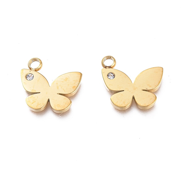 PandaHall Ion Plating(IP) 304 Stainless Steel Charms, Manual Polishing, with Crystal Rhinestone, Butterfly, Golden, 13.5x12x1.5mm, Hole..., Clear
PandaHall Ion Plating(IP) 304 Stainless Steel Charms, Manual Polishing, with Crystal Rhinestone, Butterfly, Golden, 13.5x12x1.5mm, Hole..., Clear