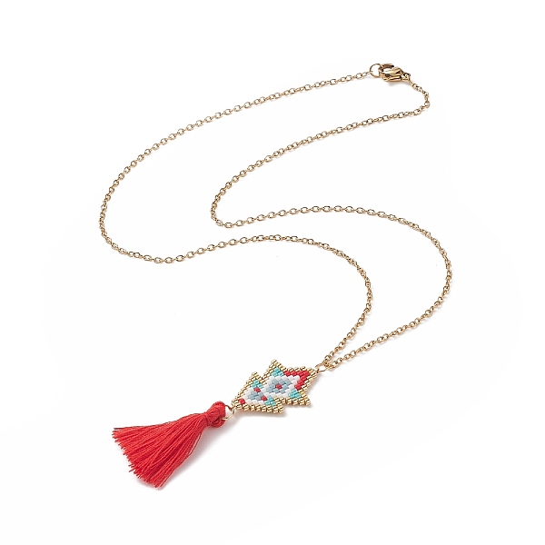 PandaHall Glass Seed Braided Arrow with Tassel Pendant Necklace, Golden 304 Stainless Steel Jewelry for Women, Red, 17.64 inch(44.8cm) Glass...
PandaHall Glass Seed Braided Arrow with Tassel Pendant Necklace, Golden 304 Stainless Steel Jewelry for Women, Red, 17.64 inch(44.8cm) Glass...