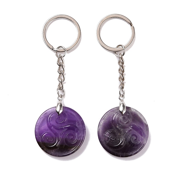 PandaHall Natural Amethyst Triskele/Triskelion Pendant Keychain, with Brass Split Key Rings, 9cm Amethyst Flat Round
PandaHall Natural Amethyst Triskele/Triskelion Pendant Keychain, with Brass Split Key Rings, 9cm Amethyst Flat Round