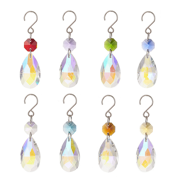 PandaHall Glass Pendant Decorations, with Stainless Steel S-Hook, Teardrop, Mixed Color, 82mm, 8pcs/set Glass Teardrop Multicolor
PandaHall Glass Pendant Decorations, with Stainless Steel S-Hook, Teardrop, Mixed Color, 82mm, 8pcs/set Glass Teardrop Multicolor