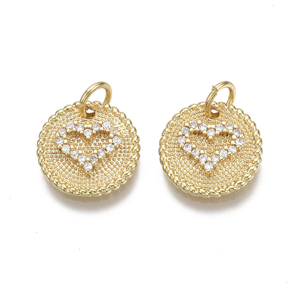 PandaHall Brass Micro Pave Clear Cubic Zirconia Charms, Flat Round with Heart and Jump Ring, Nickel Free, Real 18K Gold Plated, 13x2mm, Hole...
PandaHall Brass Micro Pave Clear Cubic Zirconia Charms, Flat Round with Heart and Jump Ring, Nickel Free, Real 18K Gold Plated, 13x2mm, Hole...