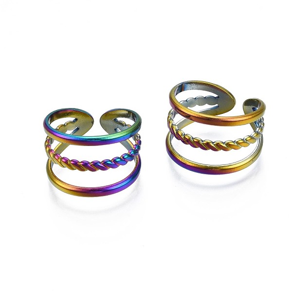 PandaHall 304 Stainless Steel Triple Line Wrap Cuff Ring, Rainbow Color Open Ring for Women, US Size 8 3/4(18.7mm) 304 Stainless Steel
PandaHall 304 Stainless Steel Triple Line Wrap Cuff Ring, Rainbow Color Open Ring for Women, US Size 8 3/4(18.7mm) 304 Stainless Steel