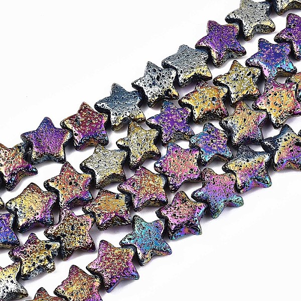 PandaHall Rainbow Electroplated Natural Lava Rock Bead Strands, Bumpy, Star, Multi-color Plated, 13.5~14.5x14~15.5x4.5~5.5mm, Hole: 1.2mm...
PandaHall Rainbow Electroplated Natural Lava Rock Bead Strands, Bumpy, Star, Multi-color Plated, 13.5~14.5x14~15.5x4.5~5.5mm, Hole: 1.2mm...