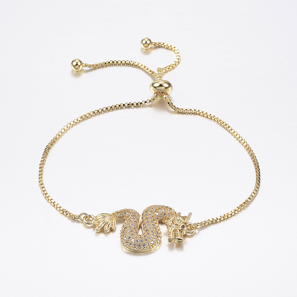 PandaHall Adjustable Brass Micro Pave Cubic Zirconia Bolo Bracelets, Slider Bracelets, with Brass Box Chains, Dragon, Golden, 10-5/8 inch..., Clear
PandaHall Adjustable Brass Micro Pave Cubic Zirconia Bolo Bracelets, Slider Bracelets, with Brass Box Chains, Dragon, Golden, 10-5/8 inch..., Clear