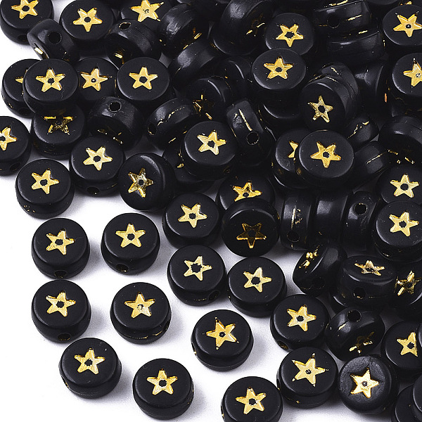 PandaHall Opaque Acrylic Beads, Flat Round with Star, Black, Golden Plated, 7x4mm, Hole: 1.5mm Acrylic Flat Round Black
PandaHall Opaque Acrylic Beads, Flat Round with Star, Black, Golden Plated, 7x4mm, Hole: 1.5mm Acrylic Flat Round Black