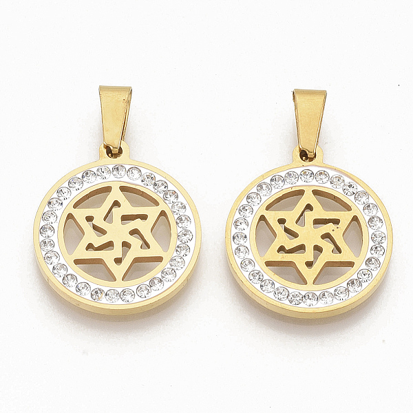 PandaHall 201 Stainless Steel Pendants, with Random Size Snap On Bails and Polymer Clay Crystal Rhinestones, for Jewish, Flat Round with..., Clear
PandaHall 201 Stainless Steel Pendants, with Random Size Snap On Bails and Polymer Clay Crystal Rhinestones, for Jewish, Flat Round with..., Clear
