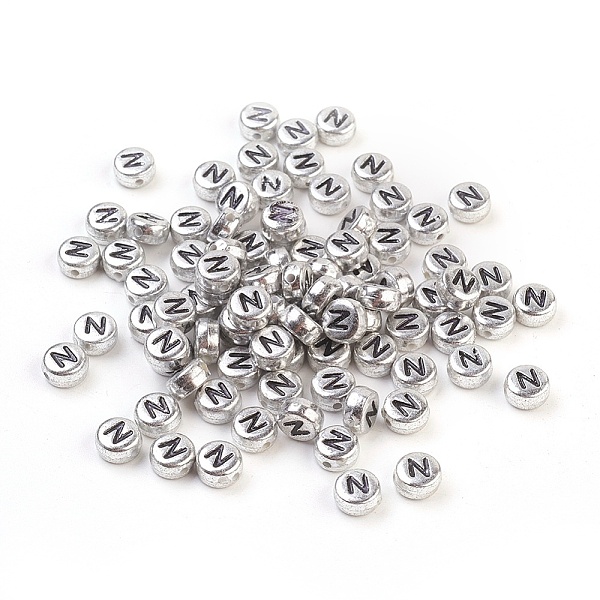 PandaHall Silver Color Plated Acrylic Horizontal Hole Letter Beads, Flat Round, Letter.N, 7x3.5mm, Hole: 1mm, about 28pcs/4g Acrylic Flat...
PandaHall Silver Color Plated Acrylic Horizontal Hole Letter Beads, Flat Round, Letter.N, 7x3.5mm, Hole: 1mm, about 28pcs/4g Acrylic Flat...