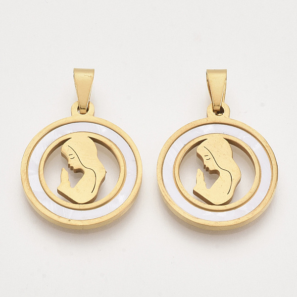 PandaHall 201 Stainless Steel Pendants, with Shell and Random Size Snap on Bails, Flat Round with Girl, Golden, 23x20x2mm, Hole: 7~10x3~5mm...
PandaHall 201 Stainless Steel Pendants, with Shell and Random Size Snap on Bails, Flat Round with Girl, Golden, 23x20x2mm, Hole: 7~10x3~5mm...