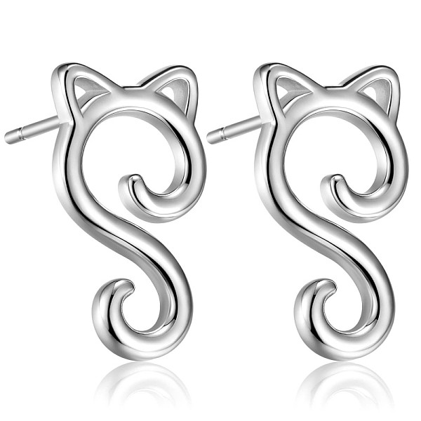 PandaHall Rhodium Plated 925 Sterling Silver Cute Cat Stud Earrings for Women, Platinum, 17x10mm, Pin: 1mm Sterling Silver
PandaHall Rhodium Plated 925 Sterling Silver Cute Cat Stud Earrings for Women, Platinum, 17x10mm, Pin: 1mm Sterling Silver