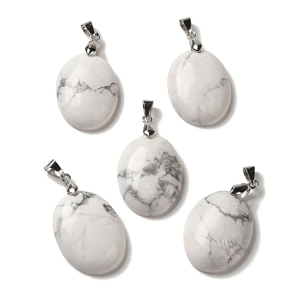 PandaHall Natural Howlite Pendants, Oval Charms with Rack Plating Platinum Plated Brass Snap on Bails, 30x21.5~22x6~6.5mm, Hole: 6x4mm...
PandaHall Natural Howlite Pendants, Oval Charms with Rack Plating Platinum Plated Brass Snap on Bails, 30x21.5~22x6~6.5mm, Hole: 6x4mm...