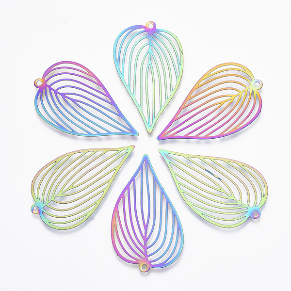 PandaHall Ion Plating(IP) 201 Stainless Steel Filigree Pendants, Etched Metal Embellishments, Leaf, Rainbow Color, 42.5x25.5x0.4mm, Hole...
PandaHall Ion Plating(IP) 201 Stainless Steel Filigree Pendants, Etched Metal Embellishments, Leaf, Rainbow Color, 42.5x25.5x0.4mm, Hole...