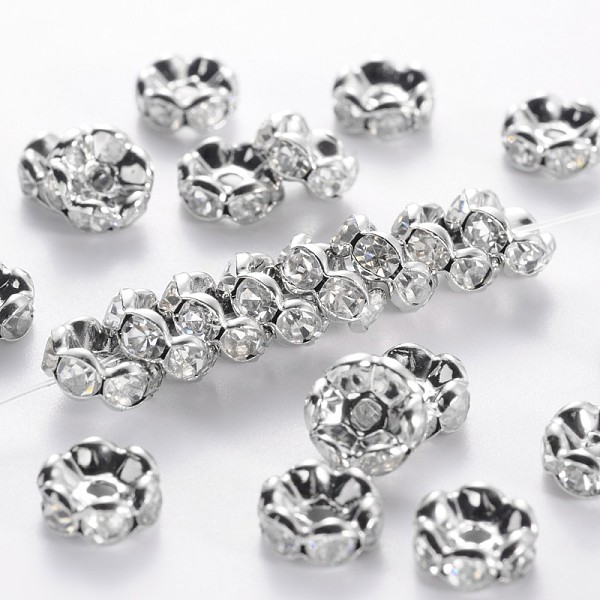 PandaHall Brass Rhinestone Spacer Beads, Grade AAA, Wavy Edge, Nickel Free, Platinum Metal Color, Rondelle, Crystal, 8x3.8mm, Hole: 1.5mm..., Clear
PandaHall Brass Rhinestone Spacer Beads, Grade AAA, Wavy Edge, Nickel Free, Platinum Metal Color, Rondelle, Crystal, 8x3.8mm, Hole: 1.5mm..., Clear