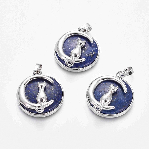 PandaHall Natural Lapis Lazuli Kitten Pendants, with Platinum Tone Brass Findings, Flat Round with Cat & Crescent Moon Shape, 32x28x9mm...
PandaHall Natural Lapis Lazuli Kitten Pendants, with Platinum Tone Brass Findings, Flat Round with Cat & Crescent Moon Shape, 32x28x9mm...