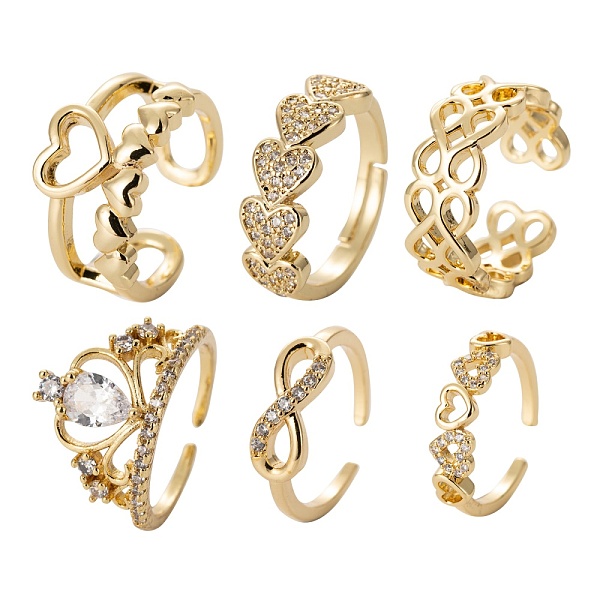 PandaHall 6Pcs 6 Styles Brass Micro Pave Clear Cubic Zirconia Cuff Rings, Open Rings, Long-Lasting Plated, Heart & Hollow Flower & Infinity...
PandaHall 6Pcs 6 Styles Brass Micro Pave Clear Cubic Zirconia Cuff Rings, Open Rings, Long-Lasting Plated, Heart & Hollow Flower & Infinity...