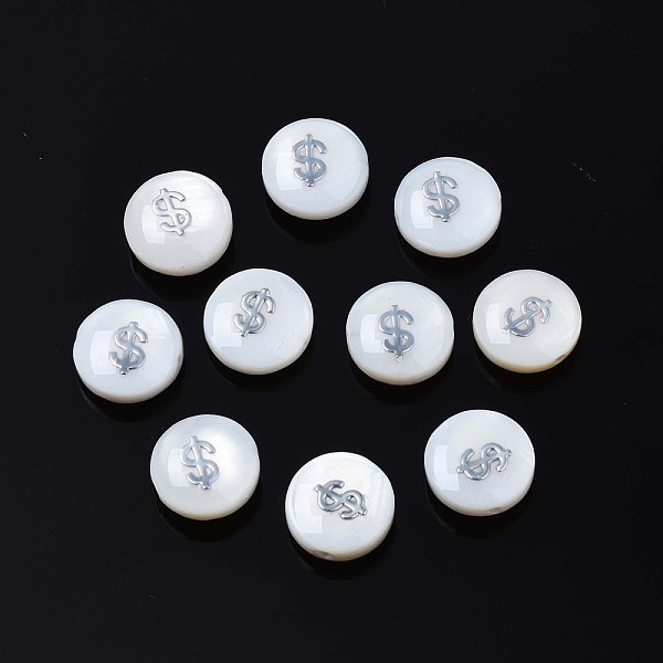 PandaHall Natural Freshwater Shell Beads, with Platinum Plated Brass Metal Embellishments, Flat Round with Mark $, Platinum, 8x4.5mm, Hole...
PandaHall Natural Freshwater Shell Beads, with Platinum Plated Brass Metal Embellishments, Flat Round with Mark $, Platinum, 8x4.5mm, Hole...