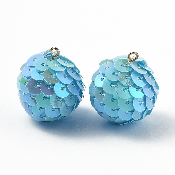 PandaHall Sparkly Paillette Plastic Pendant Decorations, AB Color Plated, Ball Shape, Light Sky Blue, 26x21mm, Hole: 1.8mm Plastic Round
PandaHall Sparkly Paillette Plastic Pendant Decorations, AB Color Plated, Ball Shape, Light Sky Blue, 26x21mm, Hole: 1.8mm Plastic Round