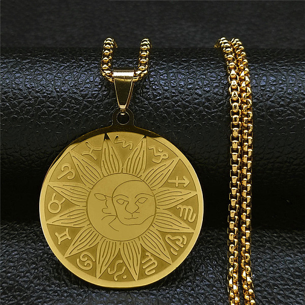 PandaHall 304 Stainless Steel Flat Round with Constellation & Sun Pendant Necklaces, Box Chains Jewelry for Men Women, Golden, 23.23 inch...
PandaHall 304 Stainless Steel Flat Round with Constellation & Sun Pendant Necklaces, Box Chains Jewelry for Men Women, Golden, 23.23 inch...