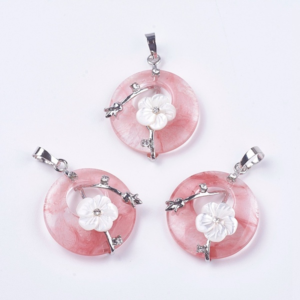PandaHall Watermelon Stone Glass Pendants, with Shell, Rhinestone and Platinum Tone Brass Findings, Flat Round with Flower, 35.5~36x28x8mm..., Red
PandaHall Watermelon Stone Glass Pendants, with Shell, Rhinestone and Platinum Tone Brass Findings, Flat Round with Flower, 35.5~36x28x8mm..., Red