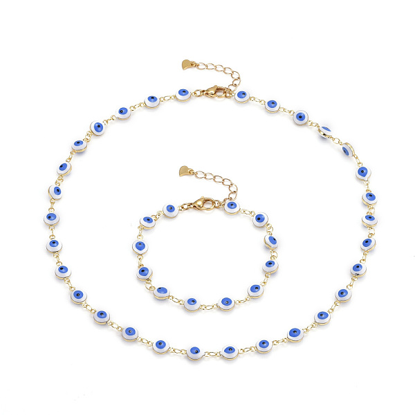 PandaHall Brass Enamel Evil Eye Link Chain Bracelets & Necklaces Jewelry Sets, with 304 Stainless Steel Lobster Claw Clasps, Deep Sky Blue...
PandaHall Brass Enamel Evil Eye Link Chain Bracelets & Necklaces Jewelry Sets, with 304 Stainless Steel Lobster Claw Clasps, Deep Sky Blue...