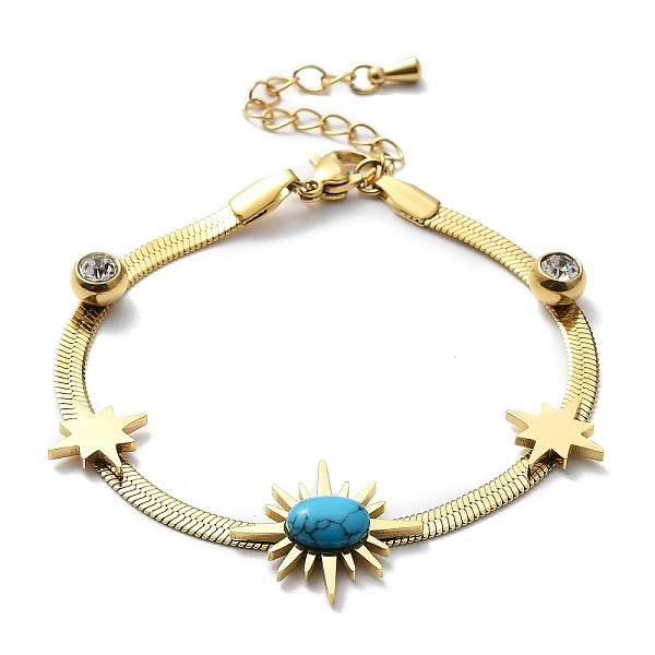 PandaHall Synthetic Turquoise Star & Rhinestone Round Link Bracelet with Herringbone Chains, Ion Plating(IP) 304 Stainless Steel Bracelet...
PandaHall Synthetic Turquoise Star & Rhinestone Round Link Bracelet with Herringbone Chains, Ion Plating(IP) 304 Stainless Steel Bracelet...
