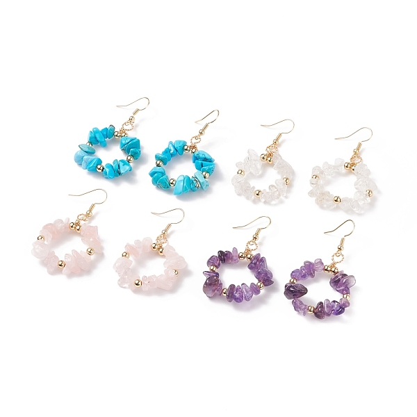 PandaHall Natural Gemstone Chips Braided Ring Dangle Earrings, Brass Wire Wrap Jewelry for Women, Golden, 51~53mm, Pin: 0.6mm Mixed Stone
PandaHall Natural Gemstone Chips Braided Ring Dangle Earrings, Brass Wire Wrap Jewelry for Women, Golden, 51~53mm, Pin: 0.6mm Mixed Stone