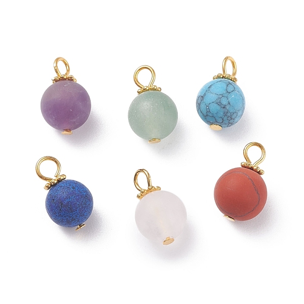 PandaHall Frosted Natural & Synthetic Gemstone Charms, with Golden Tone Alloy & Iron Findings, Round, 13.5x8mm, Hole: 3mm Mixed Stone Round
PandaHall Frosted Natural & Synthetic Gemstone Charms, with Golden Tone Alloy & Iron Findings, Round, 13.5x8mm, Hole: 3mm Mixed Stone Round