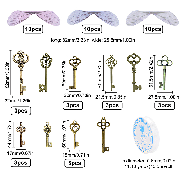 PandaHall SUNNYCLUE 61Pcs 10 Styles Vintage Keys 3 Colors Wings Jewelry Making Kit Skeleton Key Pendant Dragonfly Wing Charms 11 Yards..., Multicolor
PandaHall SUNNYCLUE 61Pcs 10 Styles Vintage Keys 3 Colors Wings Jewelry Making Kit Skeleton Key Pendant Dragonfly Wing Charms 11 Yards..., Multicolor
