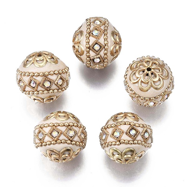 PandaHall Handmade Indonesia Beads, with Metal Findings, Round, Light Gold, Antique White, 19.5x19mm, Hole: 1mm Polymer Clay Round
PandaHall Handmade Indonesia Beads, with Metal Findings, Round, Light Gold, Antique White, 19.5x19mm, Hole: 1mm Polymer Clay Round