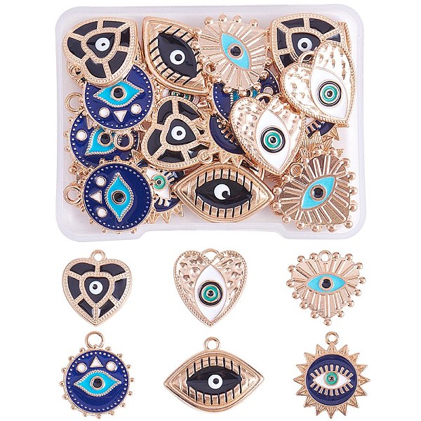 PandaHall 30Pcs 6 Style Alloy Enamel Pendants, Golden, Flower/Heart with Evil Eye, Mixed Color, 17.5~21.5x17~23x1.5~3mm, Hole: 1.5~2mm..., Multicolor
PandaHall 30Pcs 6 Style Alloy Enamel Pendants, Golden, Flower/Heart with Evil Eye, Mixed Color, 17.5~21.5x17~23x1.5~3mm, Hole: 1.5~2mm..., Multicolor