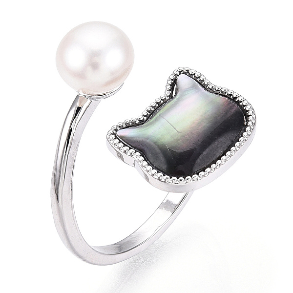 PandaHall Natural Pearl Finger Open Cuff Ring with Black Shell, Brass Finger Rings, Cat Shape, Real Platinum Plated, US Size 7 3/4(17.9mm)...
PandaHall Natural Pearl Finger Open Cuff Ring with Black Shell, Brass Finger Rings, Cat Shape, Real Platinum Plated, US Size 7 3/4(17.9mm)...