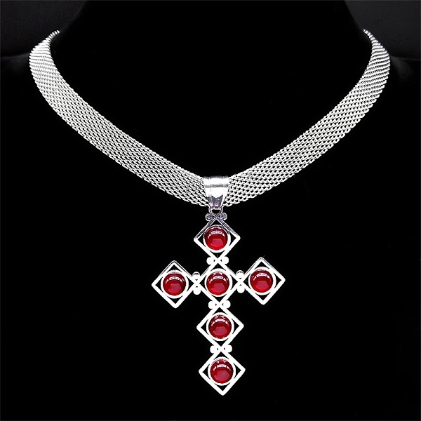 PandaHall 304 Stainless Steel Glass Cross Pendant Necklaces, Mesh Chains Choker Necklaces for Women, Stainless Steel Color, 13.39 inch(34cm)..., Red
PandaHall 304 Stainless Steel Glass Cross Pendant Necklaces, Mesh Chains Choker Necklaces for Women, Stainless Steel Color, 13.39 inch(34cm)..., Red