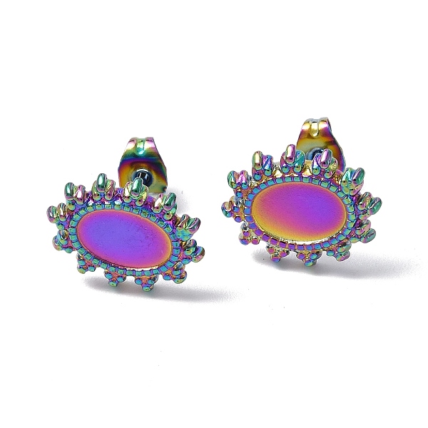 PandaHall Ion Plating(IP) 304 Stainless Steel Stud Earring Findings, Sun with Oval Tray Earring Settings, with Ear Nuts, Rainbow Color, Tray...
PandaHall Ion Plating(IP) 304 Stainless Steel Stud Earring Findings, Sun with Oval Tray Earring Settings, with Ear Nuts, Rainbow Color, Tray...