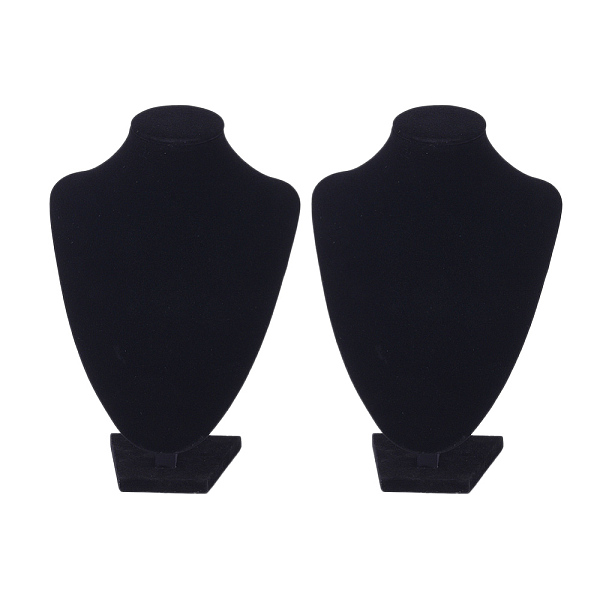 PandaHall Jewelry Necklace Display Bust, with Wood and Cardboard, Black, 23~25x18x11cm, 2pcs/set Velvet Black
PandaHall Jewelry Necklace Display Bust, with Wood and Cardboard, Black, 23~25x18x11cm, 2pcs/set Velvet Black