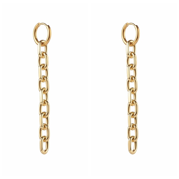 PandaHall 304 Stainless Steel Huggie Hoop Earrings, with Brass Cable Chains, Golden, 72mm, Pin: 1mm 304 Stainless Steel Oval
PandaHall 304 Stainless Steel Huggie Hoop Earrings, with Brass Cable Chains, Golden, 72mm, Pin: 1mm 304 Stainless Steel Oval