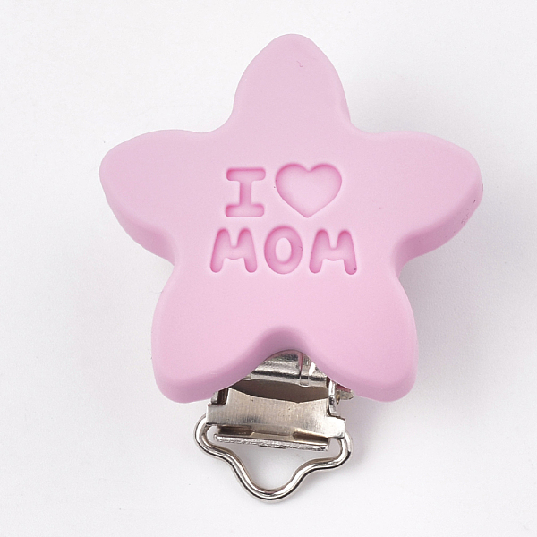 PandaHall Mother's Day Theme, Food Grade Eco-Friendly Silicone Baby Pacifier Holder Clips, with 304 Stainless Steel Clips, Star with Word I..., Pink
PandaHall Mother's Day Theme, Food Grade Eco-Friendly Silicone Baby Pacifier Holder Clips, with 304 Stainless Steel Clips, Star with Word I..., Pink