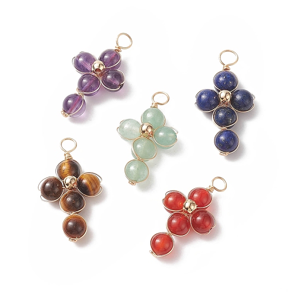 PandaHall Natural & Synthetic Mixed Gemstone Copper Wire Wrapped Pendants, Religion Cross Charms, with Brass Beads, Light Gold...
PandaHall Natural & Synthetic Mixed Gemstone Copper Wire Wrapped Pendants, Religion Cross Charms, with Brass Beads, Light Gold...