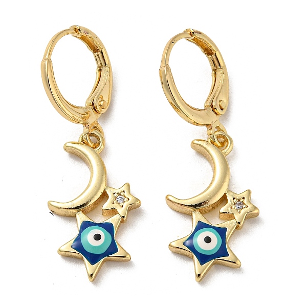 PandaHall Real 18K Gold Plated Brass Dangle Leverback Earrings, with Enamel and Cubic Zirconia, Moon & Star with Evil Eye, Dark Blue...
PandaHall Real 18K Gold Plated Brass Dangle Leverback Earrings, with Enamel and Cubic Zirconia, Moon & Star with Evil Eye, Dark Blue...
