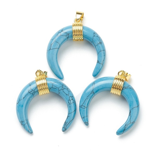 PandaHall Synthetic Turquoise Pendants, with Golden Brass Findings, Double Horn/Crescent Moon, 31~33x30x10mm, Hole: 6x4mm Synthetic...
PandaHall Synthetic Turquoise Pendants, with Golden Brass Findings, Double Horn/Crescent Moon, 31~33x30x10mm, Hole: 6x4mm Synthetic...
