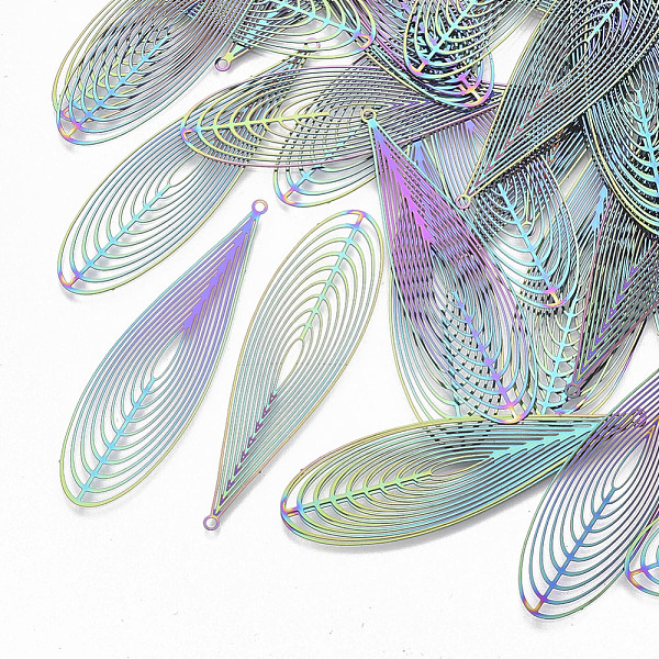 PandaHall Ion Plating(IP) 304 Stainless Steel Filigree Big Pendants, Etched Metal Embellishments, Teardrop, Rainbow Color, 55x16x0.3mm, Hole...
PandaHall Ion Plating(IP) 304 Stainless Steel Filigree Big Pendants, Etched Metal Embellishments, Teardrop, Rainbow Color, 55x16x0.3mm, Hole...