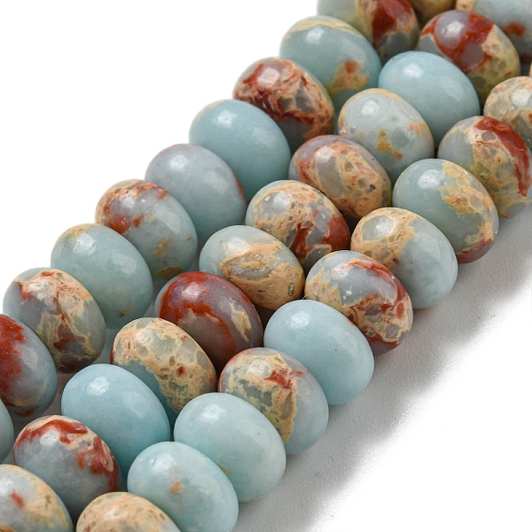 PandaHall Synthetic Imperial Jasper Dyed Beads Strands, Rondelle, Pale Turquoise, 8~8.5x5~5.5mm, Hole: 1.2mm, about 76~77pcs/strand...
PandaHall Synthetic Imperial Jasper Dyed Beads Strands, Rondelle, Pale Turquoise, 8~8.5x5~5.5mm, Hole: 1.2mm, about 76~77pcs/strand...